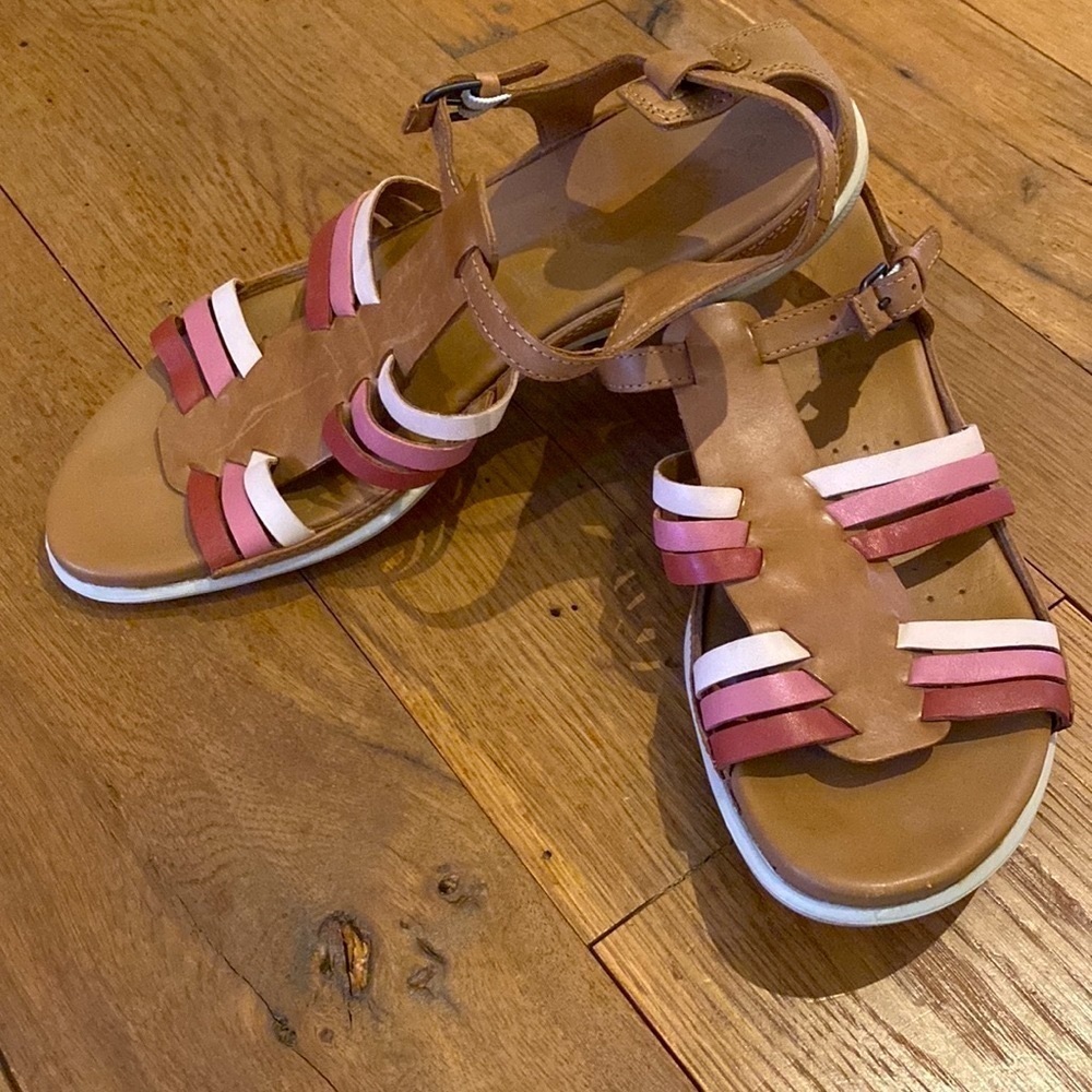 ECCO Flash Leather T-Strap Gladiator Butter Soft Sandal Tan Pink EU40 US (9-9.5)